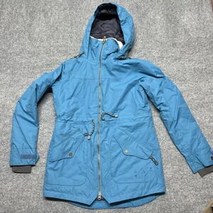 Burton Dryride Jacket Womens Small Blue Hooded Mushroom Lining Ski Snowboard